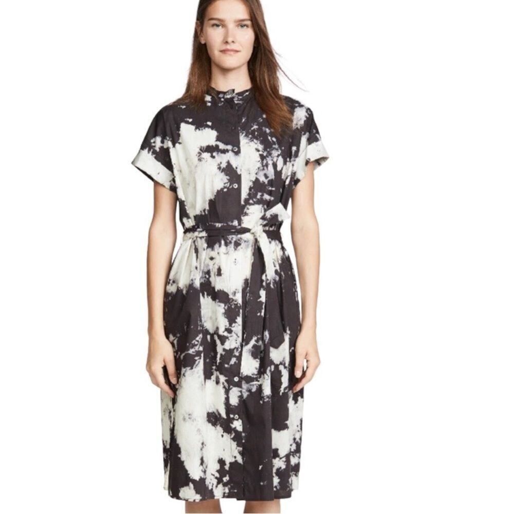 SEA NEW YORK Women’s Ione Short Sleeve Tie-Dye Cotton Blend Shirt Dress Black 2